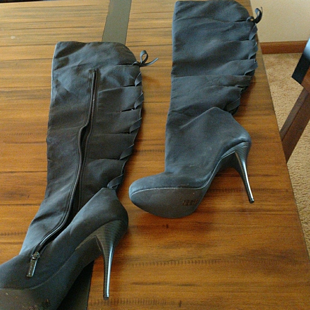 Black 5 inch heel over the knee boots
